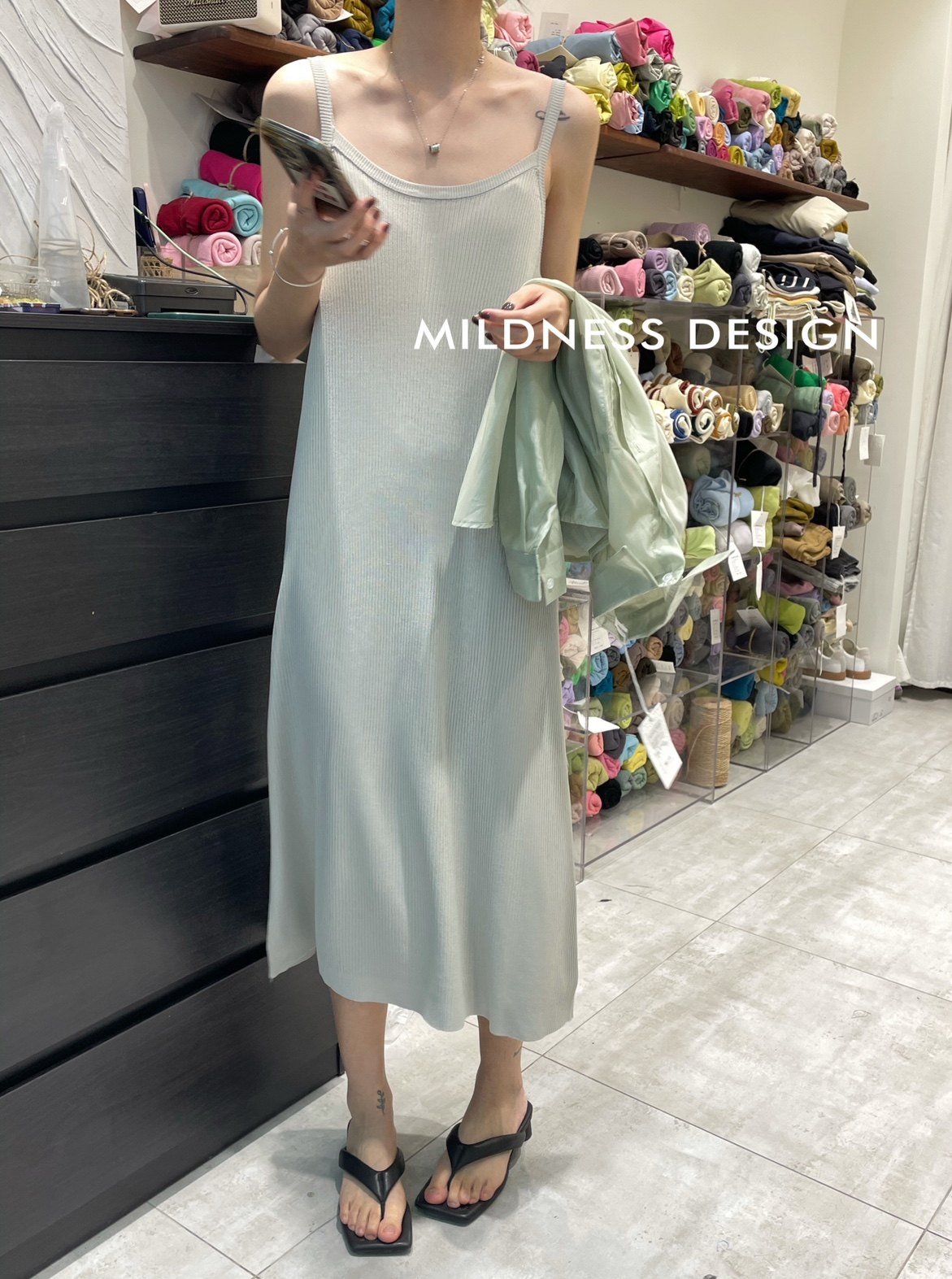 mildness韩系纯色宽松背心针织连衣裙女夏季百搭打底中长款吊带裙