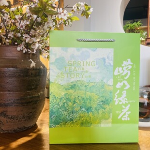 新款 崂山绿茶手提袋精致随手礼食品袋白卡纸礼品袋茶叶袋空盒空袋