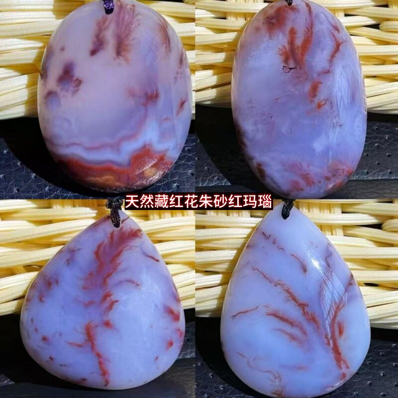 天然西南藏红花朱砂红冰种冰飘玛瑙吊坠毛衣项链锁骨链一物一图