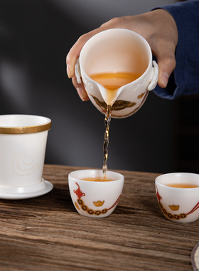 冰种玉瓷便携式露营户外旅行快客杯茶具富甲天下一壶两杯功夫泡茶