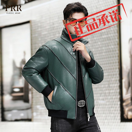 真皮羽绒服男士立领短款宽松绵羊皮衣鹅绒内胆加绒加厚夹克外套潮