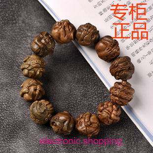 ㊣犀角紫檀绿檀香十二生肖木串手串佛珠文玩雕刻念珠男士送礼品