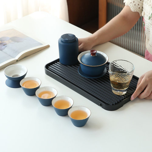粗陶多色盖碗茶具旅行小套装便携