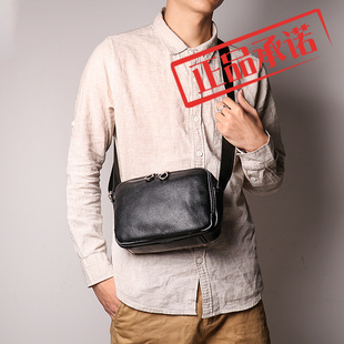 ㊣㊣现货新款 斜跨小包双拉链头手机包 真皮男包牛皮男士 单肩包时尚
