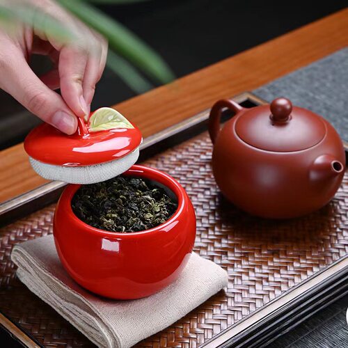 简约创意仿真纯色苹果茶叶罐陶瓷