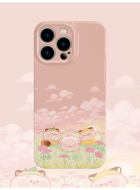 晚霞猪~可爱撞色菲林手机壳适用苹果16promaxiphoneOPPORENO10PROFINDX5PRO荣耀MAGIC4PROVIVOX200IQOONEO6