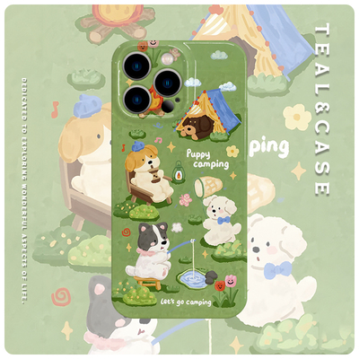 捉蝶小狗绿色可爱菲林软壳全包