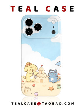 沙滩小狗蓝色～原创图案手机壳适用苹果17promaxiphoneOPPORENO10PROFINDX5PRO荣耀MAGIC4VIVOX200IQOONEO6