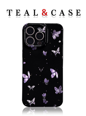 紫色黑底蝴蝶原创图案手机壳适用苹果16promaxiphoneOPPORENO10PROFINDX5PRO荣耀MAGIC4PROVIVOX200IQOONEO6