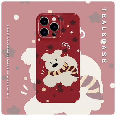 红色底围巾小白狗菲林可爱软壳