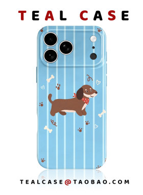 蓝色条纹腊肠狗～原创图案手机壳适用苹果17promaxiphoneOPPORENO10PROFINDX5PRO荣耀MAGIC4VIVOX200IQOONEO6
