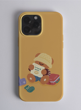 可爱旅游小熊橙色手机壳暖色系适用苹果12PROMAXiphone14PLUS保护套光面华为NOVA9大孔菲林全包超薄女生硬壳