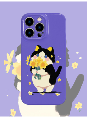原创图案花猫可爱亮面手机壳适用苹果16promaxiphoneOPPORENO10PROFINDX5PRO荣耀MAGIC4PROVIVOX200IQOONEO6
