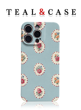 蓝底做旧玫瑰原创图案手机壳适用苹果16promaxiphoneOPPORENO10PROFINDX5PRO荣耀MAGIC4PROVIVOX200IQOONEO6
