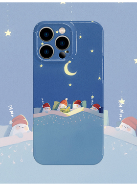 原创图案睡觉雪人蓝色手机壳适用苹果16promaxiphoneOPPORENO10PROFINDX5PRO荣耀MAGIC4PROVIVOX200IQOONEO6