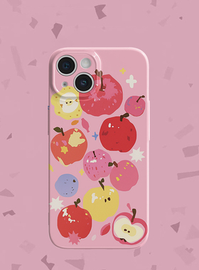 粉色苹果元素菲林手机壳适用苹果12Promax小米13华为P50华为荣耀70PRO日系可爱NOVA7小众14PRO亮面女硬壳质感