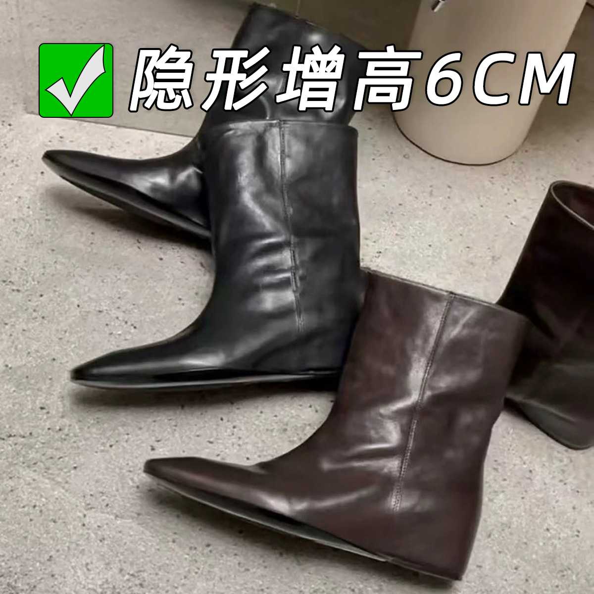 气质方头显瘦简约宽筒骑士靴