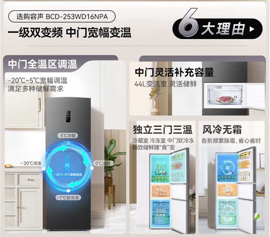 Ronshen/容声 BCD-253WD16NPA一级变频无霜三包机