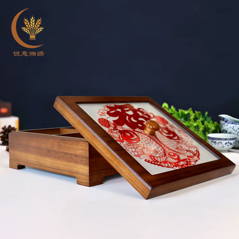湘绣手工刺绣果盒果盘茶叶甜点盒商务礼品湖南特产新中式乔迁礼物