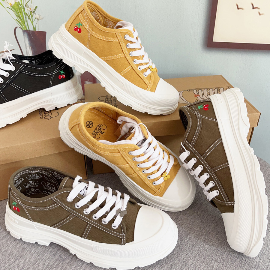 外贸樱桃帆布鞋女鞋增高松糕厚底包头小球鞋学生老爹款系带
