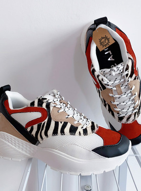 女士厚底老爹鞋豹纹拼色时尚减震系带休闲鞋秋冬女鞋39码40码增高