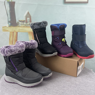 外贸儿童雪地靴零下户外防水靴魔术贴拉链保暖棉靴东北雪乡亲子靴