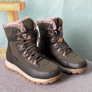 外贸42码女雪地靴高帮系带短筒靴防滑保暖40码户外东北大棉鞋冬季