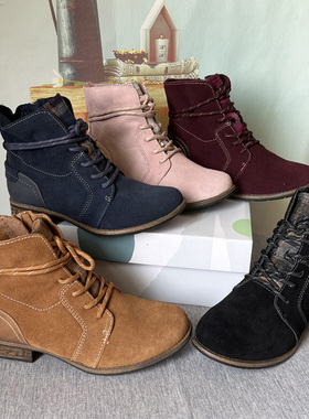 外贸35-44码宽胖脚女短靴真皮单靴环绕带时尚反绒皮时装靴舒适垫