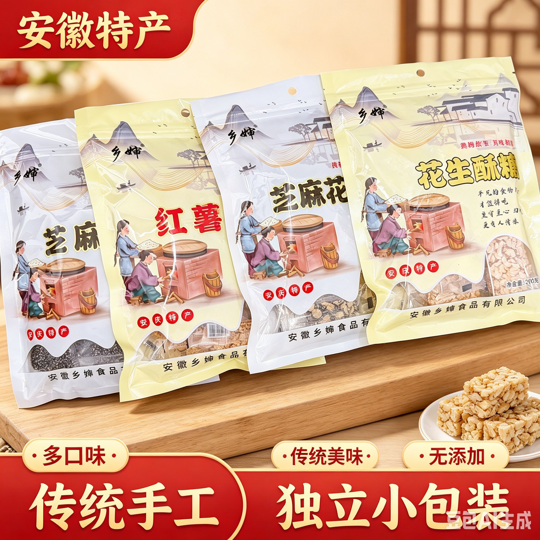 安徽特产黑芝麻糖花生酥红薯米糖