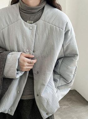 韩系简约宽松休闲圆领短款棉服女冬季上衣棉袄夹克外套时尚百搭