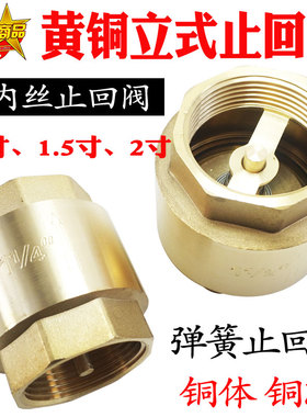 黄铜止回阀弹簧立式止回阀单向阀内螺纹1.5寸2寸加厚铜阀dn324050