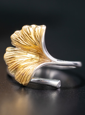 S925银杏叶活口戒指三生有杏