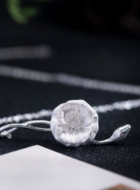 s925项链虞美人花纯银女新中式