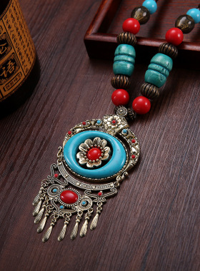 饰品项链兰蝶木珠吊坠女合金