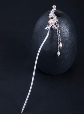 复古风国潮浪花珍珠发簪女s925纯银饰品步摇开口手镯项链耳环戒指