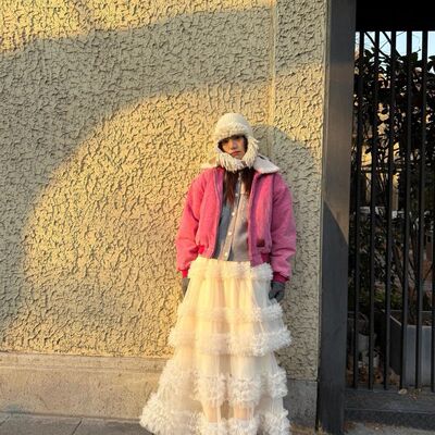 甜美慵懒氛围感长裙韩系简约网纱拼接层层蛋糕叠穿大码韩版蛋糕裙