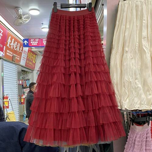 高端网纱裙半身裙女2025春夏新款高腰垂感仙女A字层层蛋糕长裙子