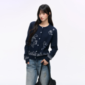 含羊毛长袖 趣味小狗刺绣针织开衫 圆领单排扣毛衣女 秋冬新款 NS76