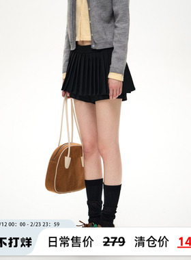 NS76 秋季新款短款百褶低腰裙裤百搭小个子显瘦A字半身裙裤女纯色