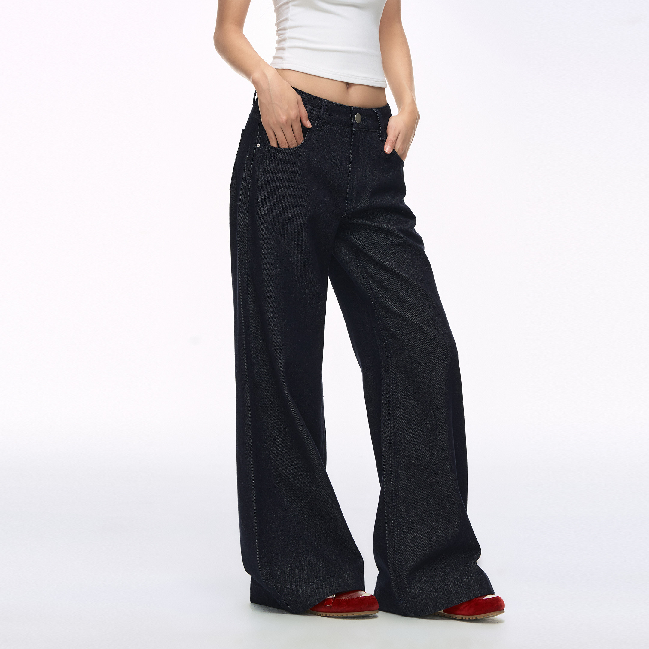 NS76秋冬复古活性染原牛休闲直筒显瘦原色牛仔裤拖地裤宽松阔腿女