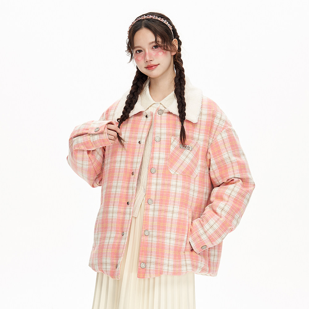 NS76 秋冬学院风学生装格子加厚保暖棉服大衣宽松男女同款外套