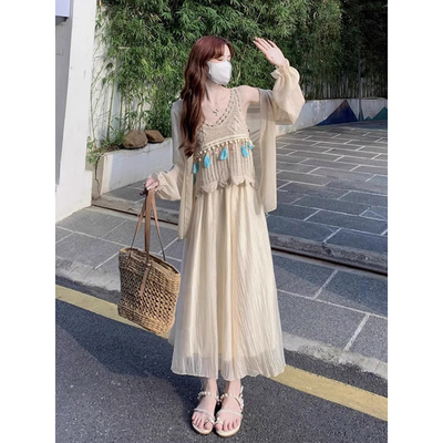旅游穿搭海边度假吊带连衣裙套装