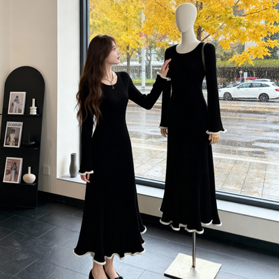 气质针织连衣裙配大衣打底毛衣裙