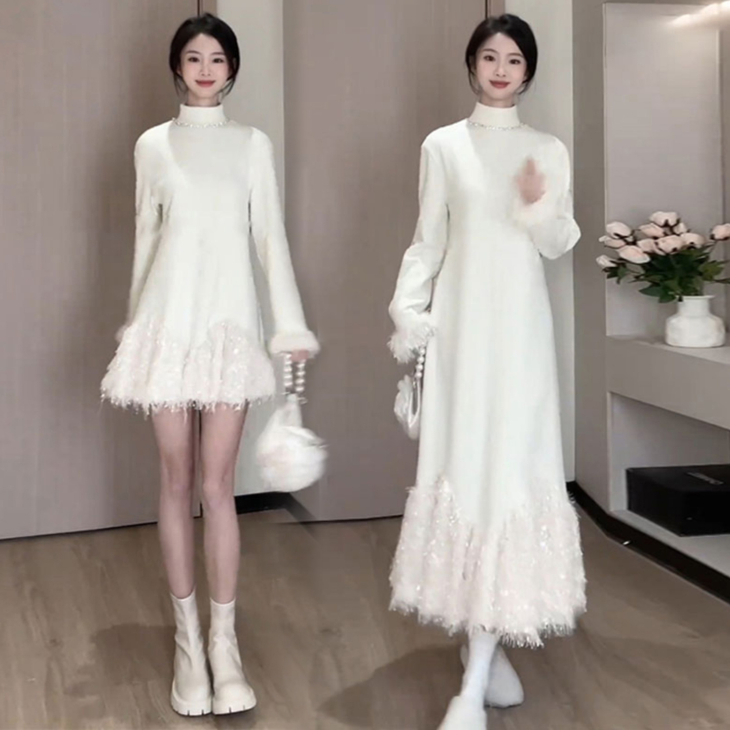 加绒保暖打底内搭连衣裙气质长裙