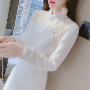 秋冬装 旗袍毛呢连衣裙子女装 气质长袖 2022年新款 改良版 冬季 打底裙