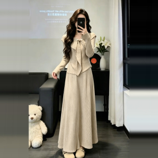 巨好看韩系穿搭一整套女2026新款针织连衣裙女早秋长裙两件套装