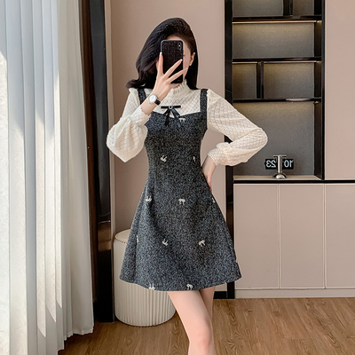 气质小香风小个子假两件连衣裙女