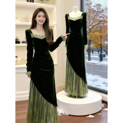 法式复古高级感丝绒连衣裙礼服裙