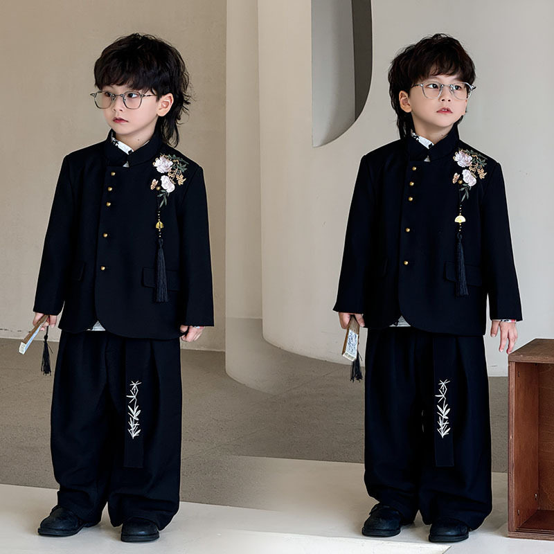 男童2025春秋新礼服套装儿童刺绣小西服男孩西装童装钢琴时尚套装