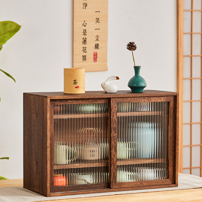 中式风桌面收纳柜厨房实木餐边柜茶具碗杯子储物展示置物柜茶具架